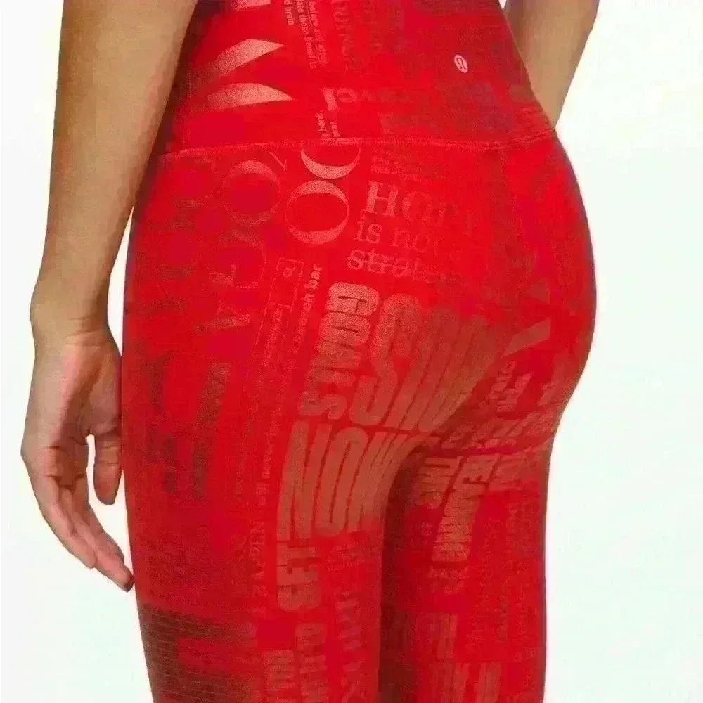 Lululemon Wunder Under High Rise 20YR Anniversary Manifesto Foil Dark Red